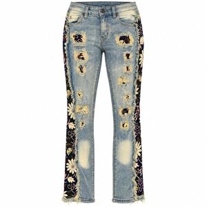 Evolution In Design Boho Patchwork Stacked Jeans Girls 12 Hippie Grunge Tapestry